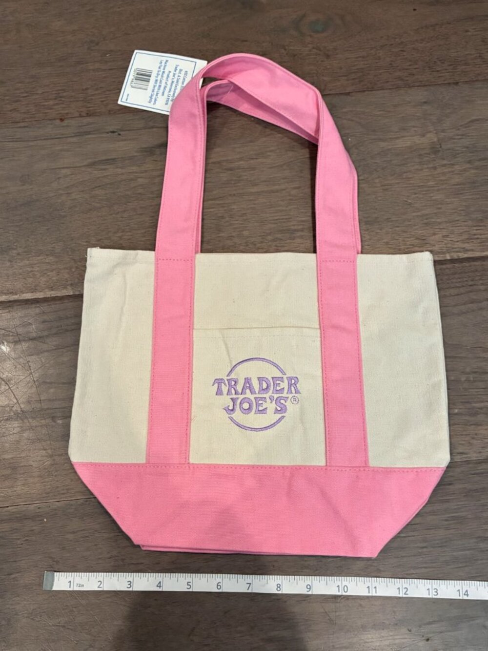 NWT Trader Joe's Pastel Mini Canvas Reusable Tote Bag -Light Pink